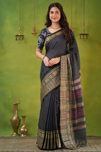 grey narayanpet woven cotton saree