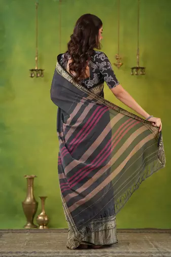 grey narayanpet woven cotton saree