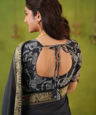 grey narayanpet woven cotton saree 6