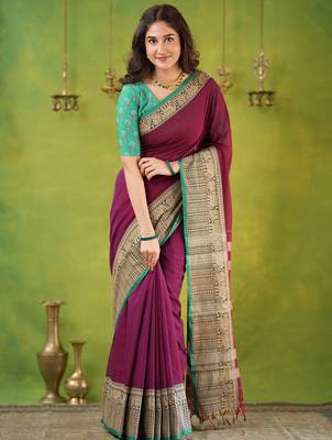 pink narayanpet woven cotton saree 1