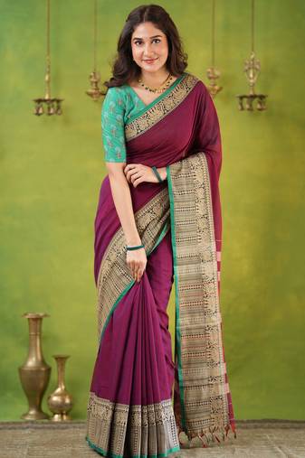 pink narayanpet woven cotton saree