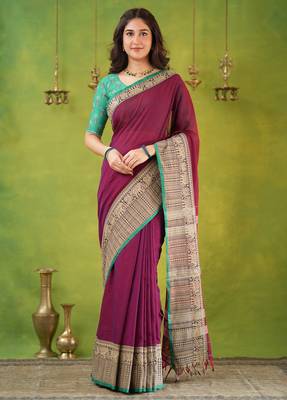pink narayanpet woven cotton saree 3