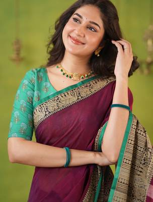 pink narayanpet woven cotton saree 5