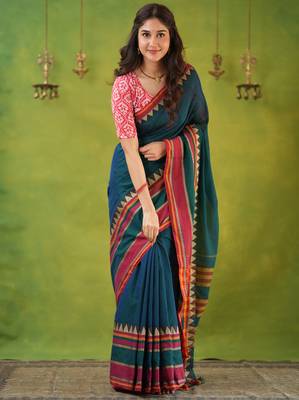 green narayanpet woven cotton saree 1