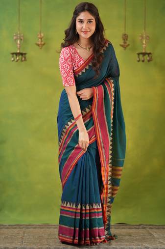 green narayanpet woven cotton saree