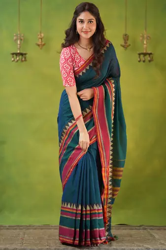 green narayanpet woven cotton saree