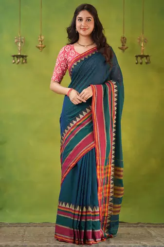 green narayanpet woven cotton saree