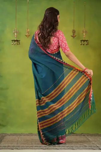 green narayanpet woven cotton saree