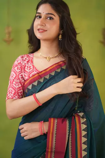 green narayanpet woven cotton saree