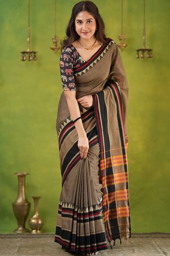 grey narayanpet woven cotton saree