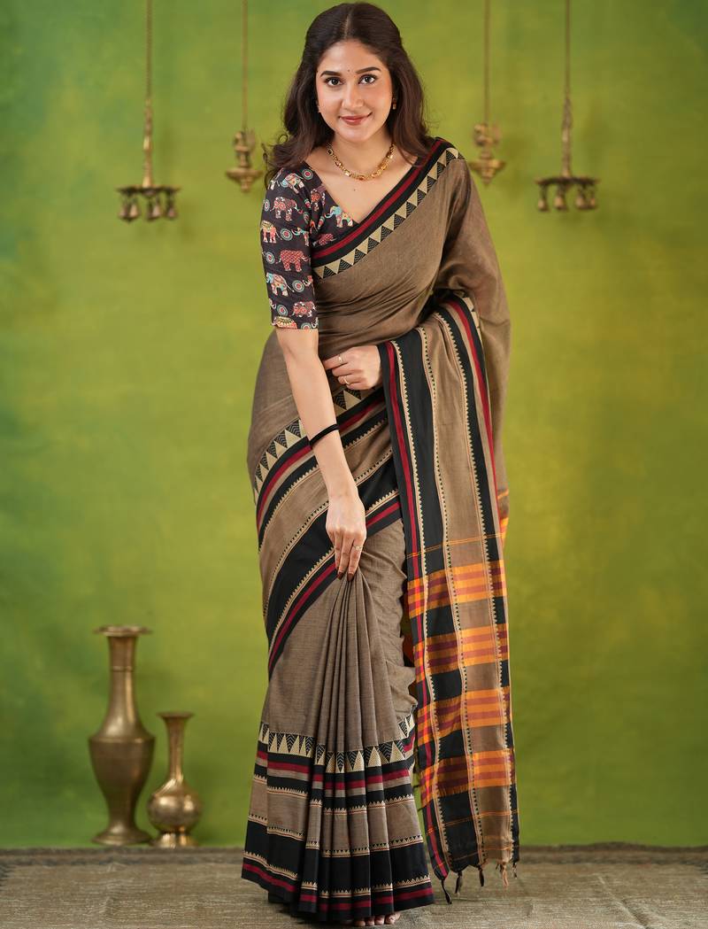 grey narayanpet woven cotton saree