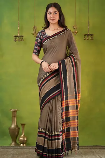 grey narayanpet woven cotton saree