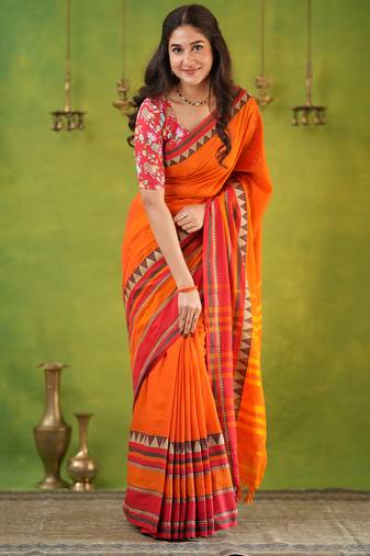 orange narayanpet woven cotton saree