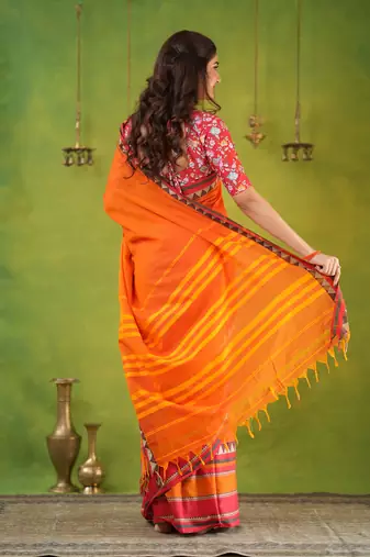 orange narayanpet woven cotton saree