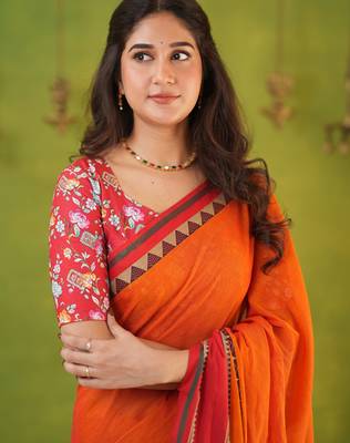 orange narayanpet woven cotton saree 5