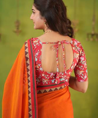 orange narayanpet woven cotton saree 6