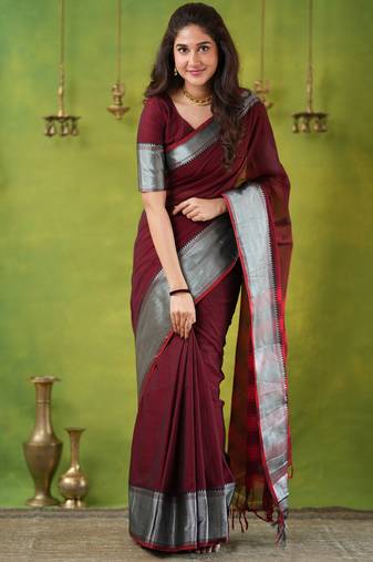 maroon narayanpet woven cotton saree
