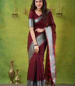 maroon narayanpet woven cotton saree