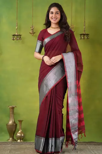 maroon narayanpet woven cotton saree