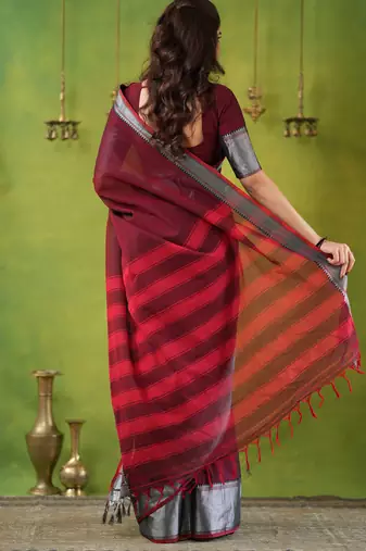 maroon narayanpet woven cotton saree