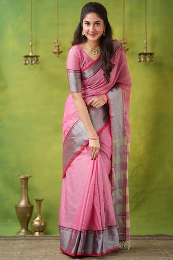 pink narayanpet woven cotton saree