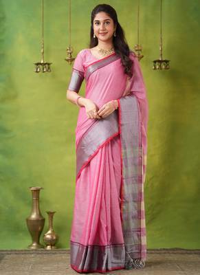 pink narayanpet woven cotton saree 3
