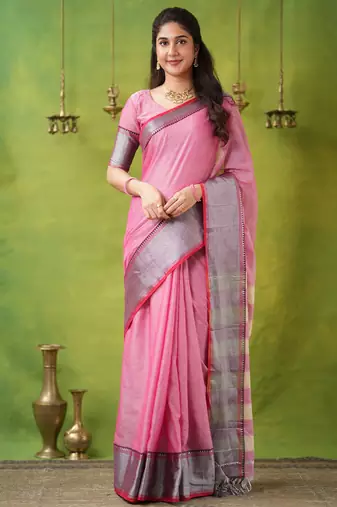 pink narayanpet woven cotton saree