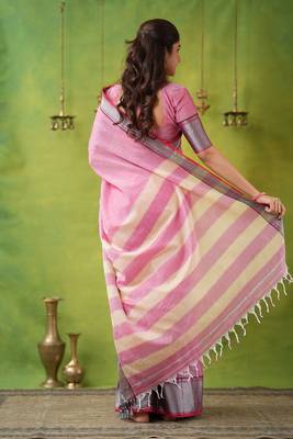 pink narayanpet woven cotton saree 4
