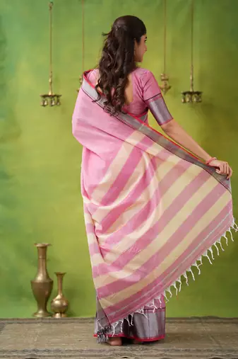 pink narayanpet woven cotton saree