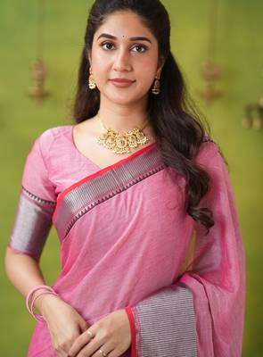pink narayanpet woven cotton saree 5
