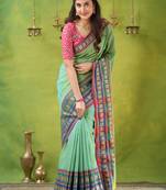 green narayanpet woven cotton saree