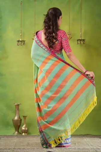 green narayanpet woven cotton saree