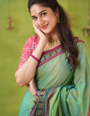 green narayanpet woven cotton saree 5