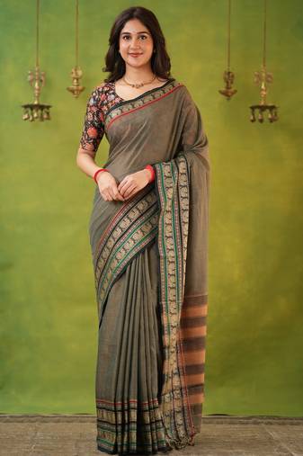 grey narayanpet woven cotton saree