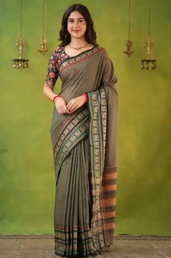 grey narayanpet woven cotton saree