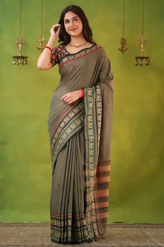 grey narayanpet woven cotton saree