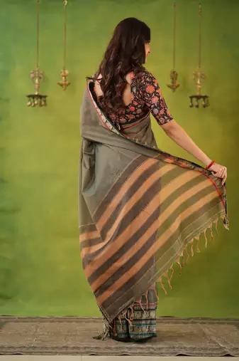 grey narayanpet woven cotton saree