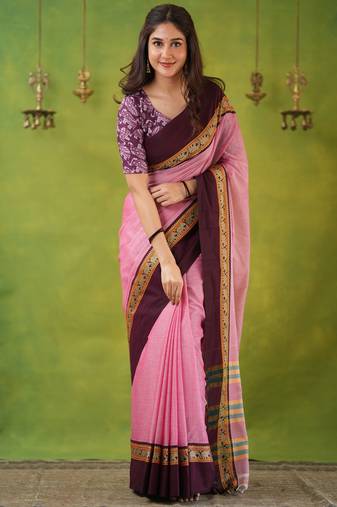 pink narayanpet woven cotton saree