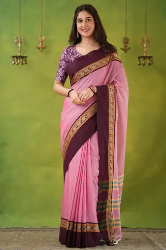 pink narayanpet woven cotton saree