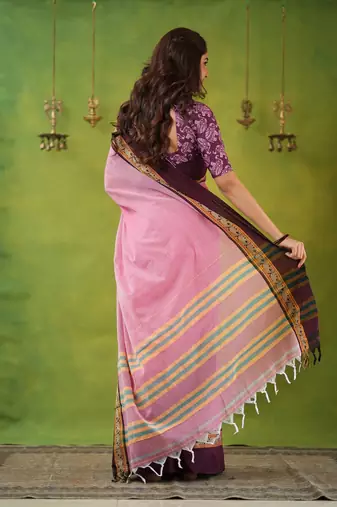 pink narayanpet woven cotton saree