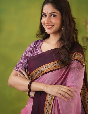 pink narayanpet woven cotton saree 5