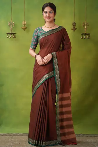 brown narayanpet woven cotton saree