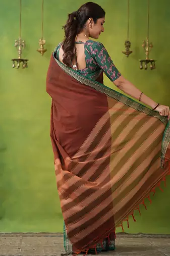 brown narayanpet woven cotton saree