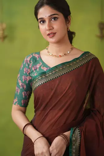 brown narayanpet woven cotton saree