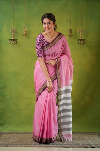 pink narayanpet woven cotton saree