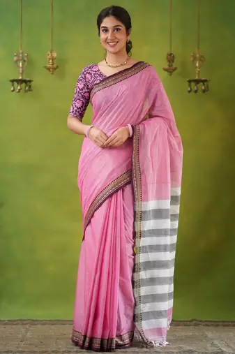 pink narayanpet woven cotton saree