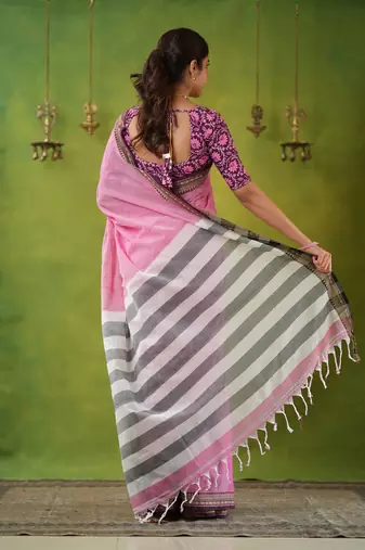 pink narayanpet woven cotton saree