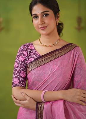 pink narayanpet woven cotton saree 5
