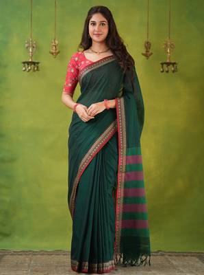 green narayanpet woven cotton saree 1