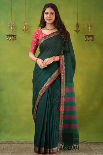 green narayanpet woven cotton saree